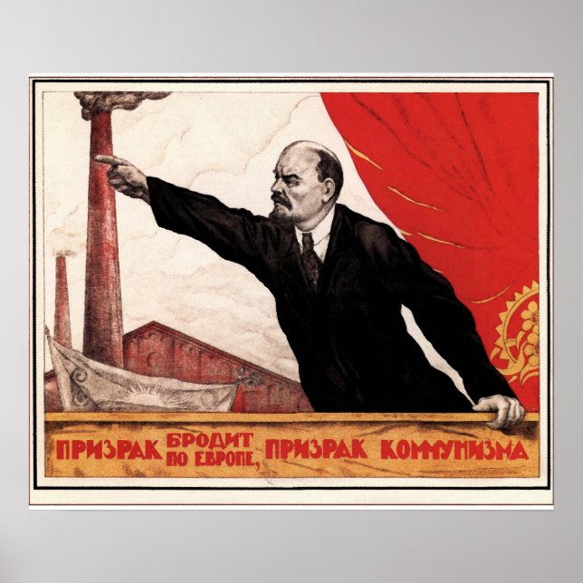 Poster vintage Lénine et Drapeau Rouge (Devant)