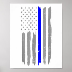 Poster Vintage Ligne Bleue Mince Chemise Police Support U