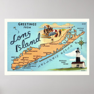 Poster vintage Long Island Map Imprimer