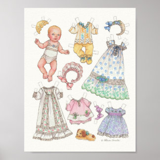 Poster vintage look blonde petite fille papier imprimé po