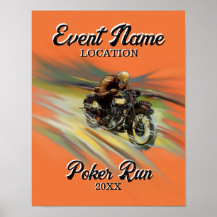 Poster Vintage Look Motorcycle Poker Run Personnalisé