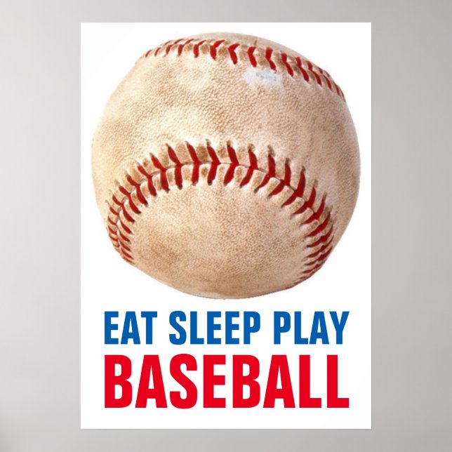 Poster Vintage Mange Sommeil Jouer Baseball (Devant)