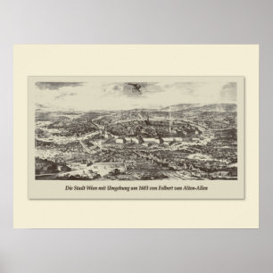 Poster Vintage Map Autriche Vienne Environs 1683