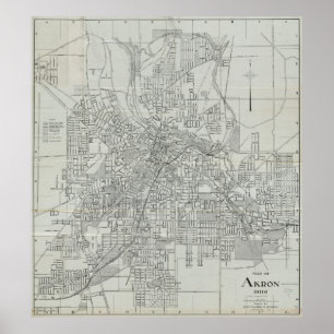 Poster Vintage Map of Akron Ohio (1917)