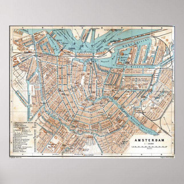 Poster Vintage Map of Amsterdam (1905) (Devant)