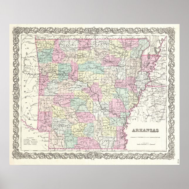 Poster Vintage Map of Arkansas (Devant)