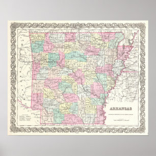 Poster Vintage Map of Arkansas