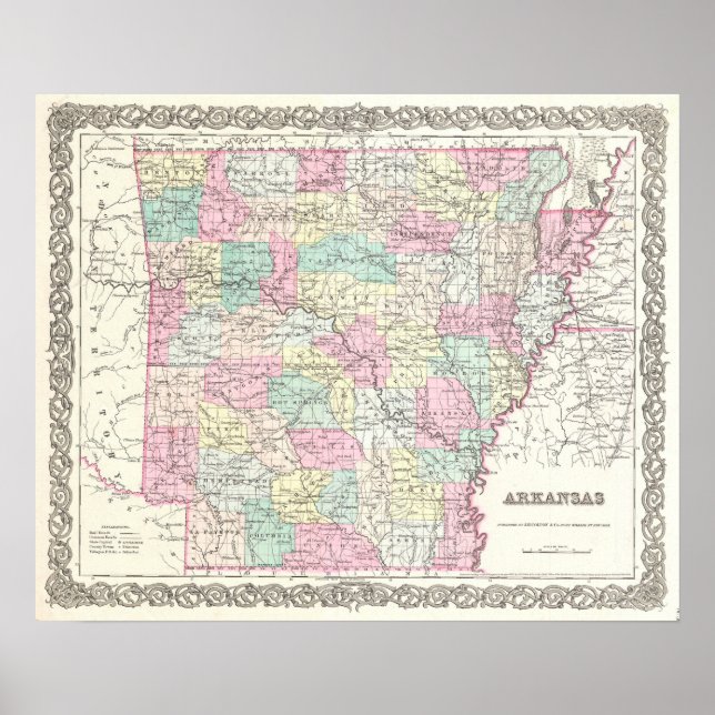 Poster Vintage Map of Arkansas (Devant)