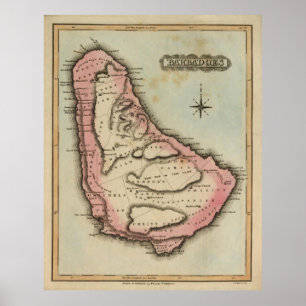 Poster Vintage Map of Barbados (1823)