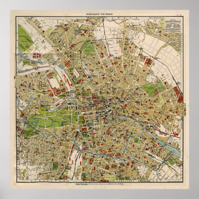 Poster Vintage Map of Berlin Germany (Devant)