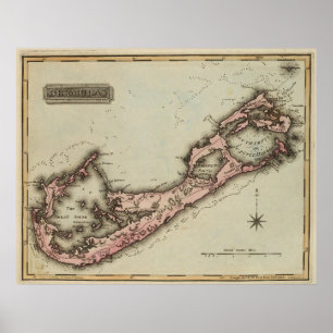 Poster Vintage Map of Bermuda (1823)