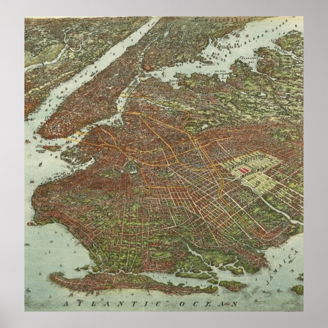 Poster Vintage Map of Brooklyn (Devant)