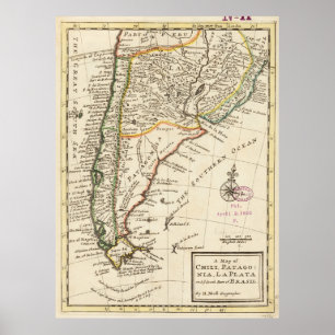 Poster Vintage Map of Chile and Argentina (1732)