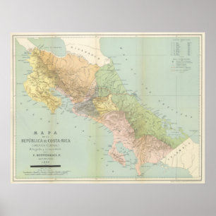 Poster Vintage Map of Costa Rica (1889)