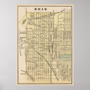 Poster Vintage Map of Erie PA (1890)