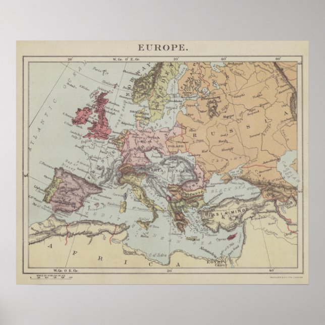 Poster Vintage Map of Europe (Devant)