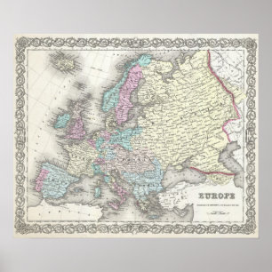 Poster Vintage Map of Europe (1855)