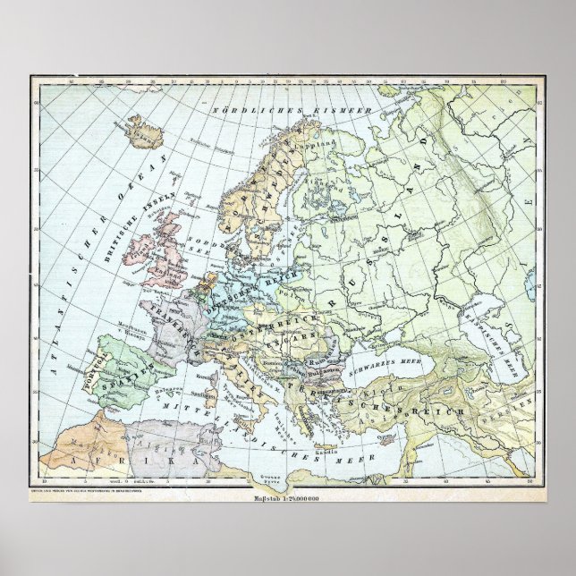 Poster Vintage map of Europe (1899) (Devant)