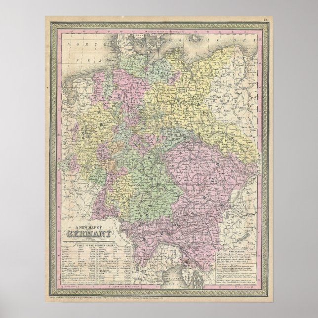 Poster Vintage Map of Germany (Devant)