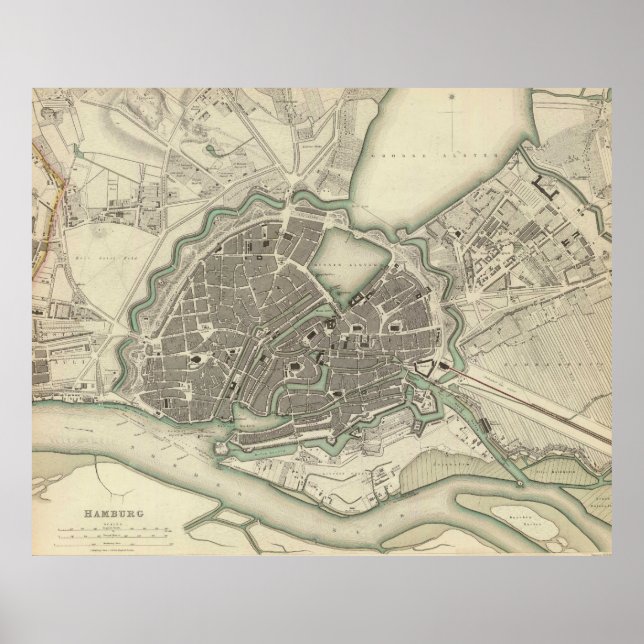 Poster Vintage Map of Hamburg Germany (Devant)