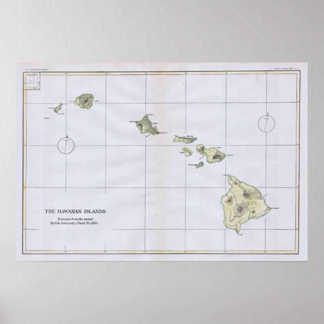 Poster Vintage Map of Hawaii (1883) (Devant)