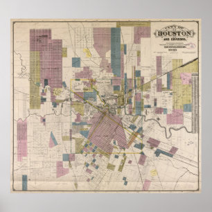 Poster Vintage Map of Houston Texas (1895)