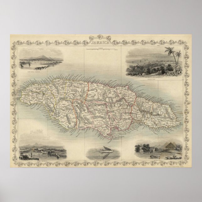Poster Vintage Map of Jamaica (1851) (Devant)