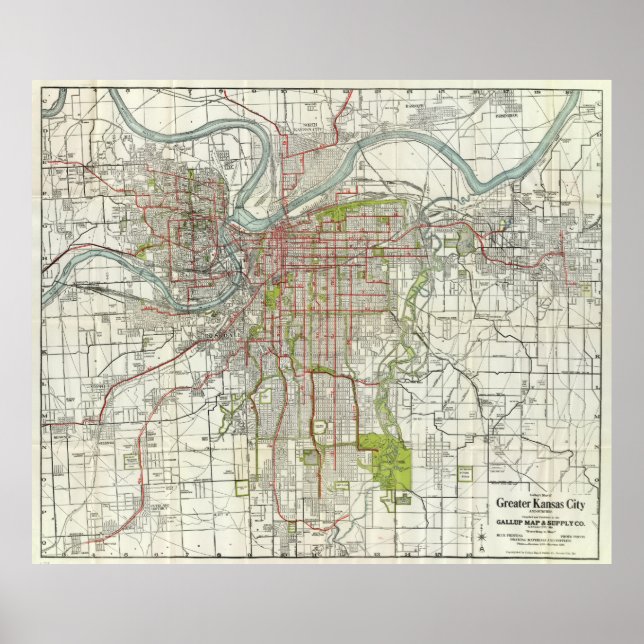 Poster Vintage Map of Kansas (Devant)