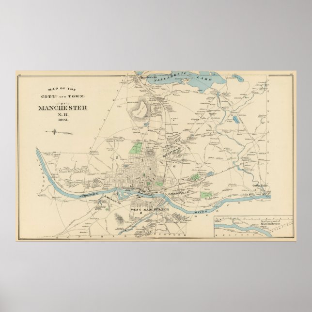 Poster Vintage Map of Manchester (Devant)