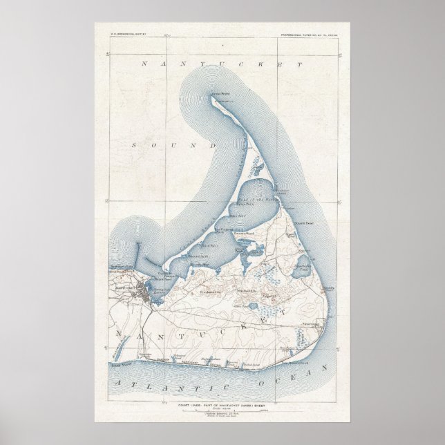 Poster Vintage Map of Nantucket (1919) (Devant)