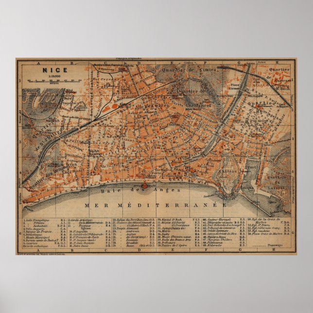 Poster Vintage Map of Nice (Devant)