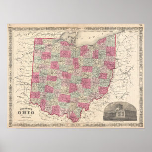 Poster Vintage Map of Ohio