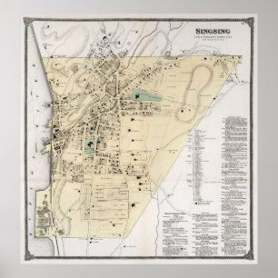 Poster Vintage Map of Ossining NY (1867)
