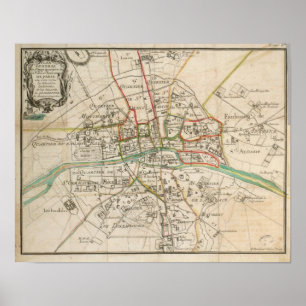 Poster Vintage Map of Paris (1678)