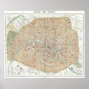Poster Vintage Map of Paris (1892)