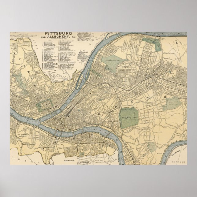 Poster Vintage Map of Pittsburgh (Devant)