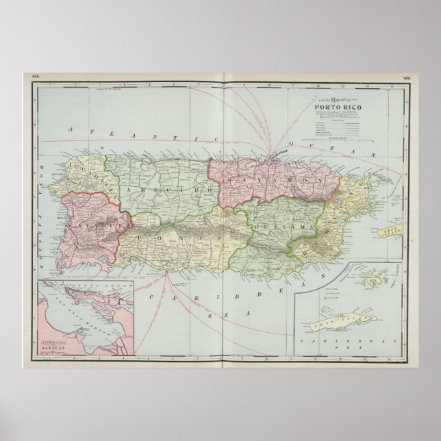 Poster Vintage Map of Puerto Rico (Devant)