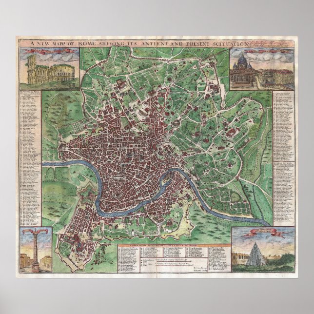 Poster Vintage Map of Rome Italy (Devant)
