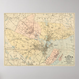 Poster Vintage Map of Salem MA (1899)