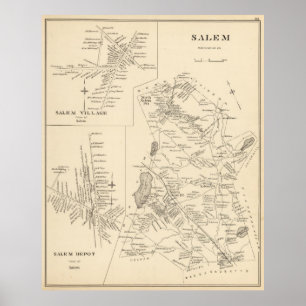Poster Vintage Map of Salem Massachusetts