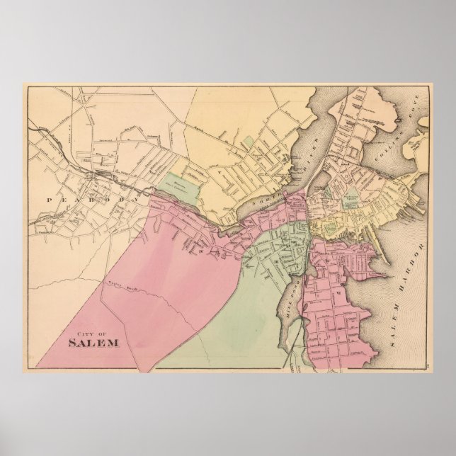 Poster Vintage Map of Salem Massachusetts (Devant)
