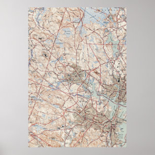 Poster Vintage Map of Salem Massachusetts (1942)