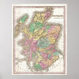 Poster Vintage Map of Scotland