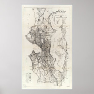 Poster Vintage Map of Seattle Washington