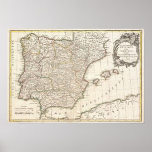 Poster Vintage map of Spain (1775)