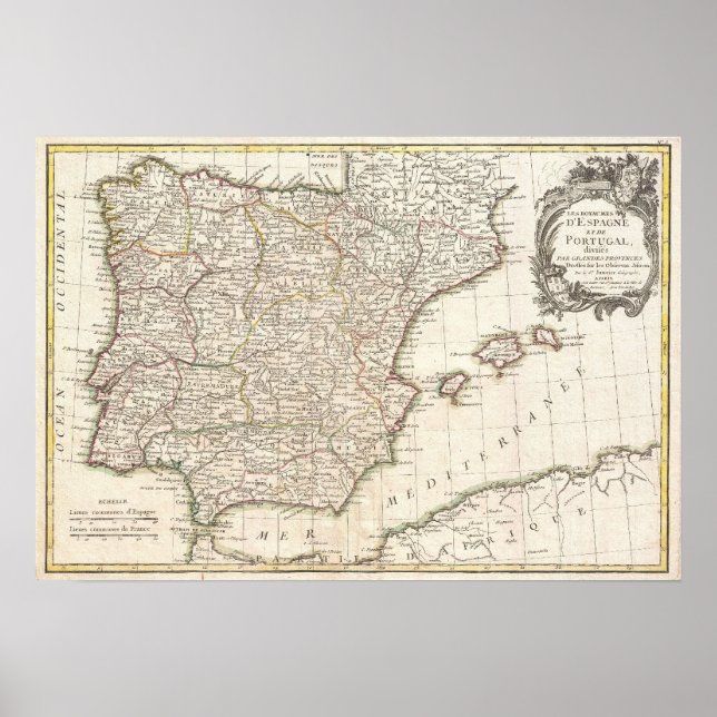 Poster Vintage map of Spain (1775) (Devant)