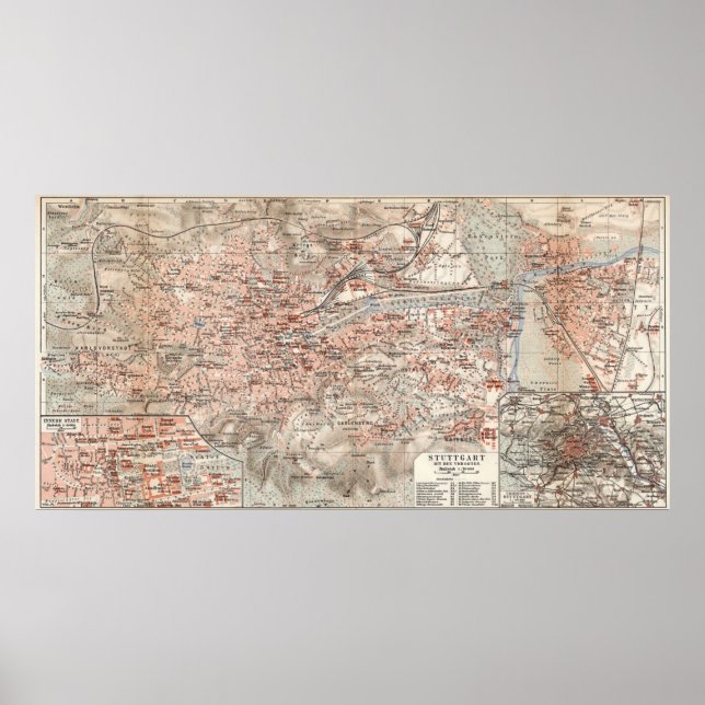 Poster Vintage Map of Stuttgart Germany (Devant)