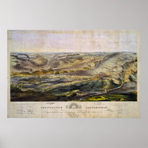 Poster Vintage Map of The Gettysburg Battlefield