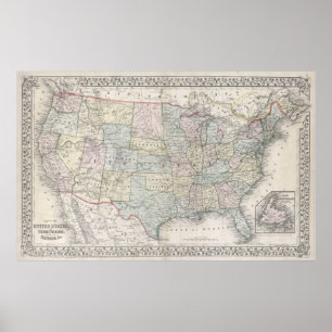 Poster Vintage Map of The United States (1867)