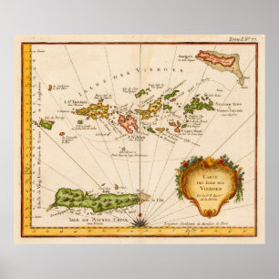 Poster Vintage map of the Virgin Islands (1764)